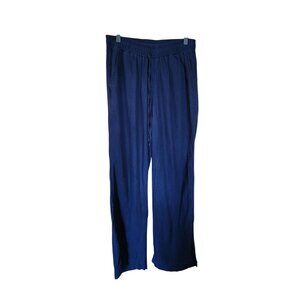 Briggs Womens Navy Blue Pull-On Elastic Waist Linen Pants Size L